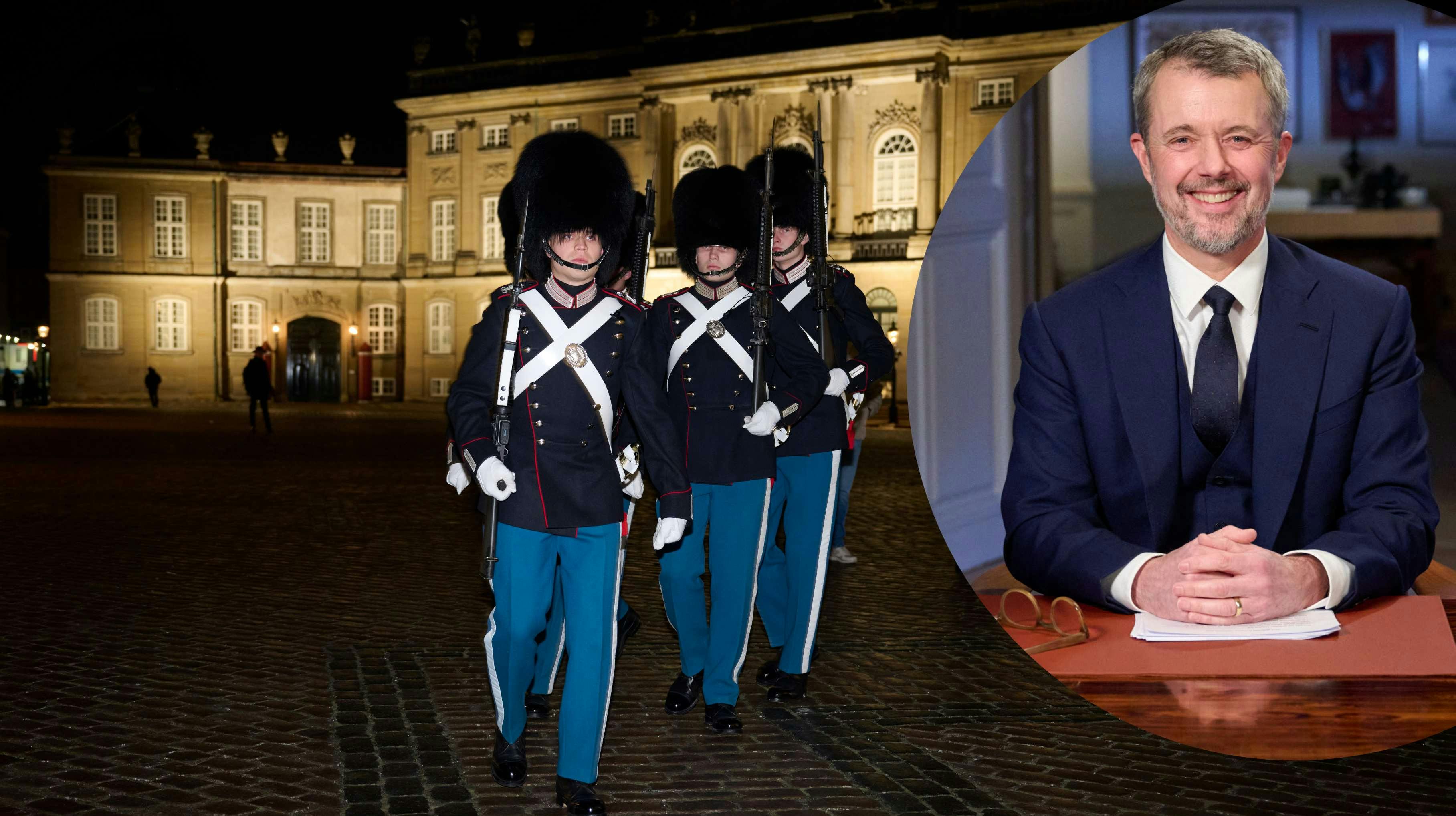 Amalienborg Slotsplads nytårsaften 31. december 2025. Indsat: Kong Frederik. 
