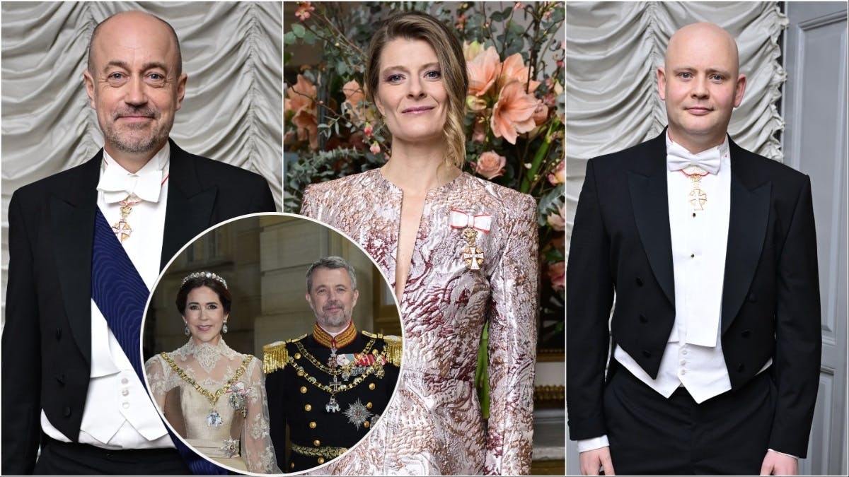 Magnus Heunicke, Ane Halsboe-Jørgensen og Jakob Engel-Schmidt samt kongeparret. 