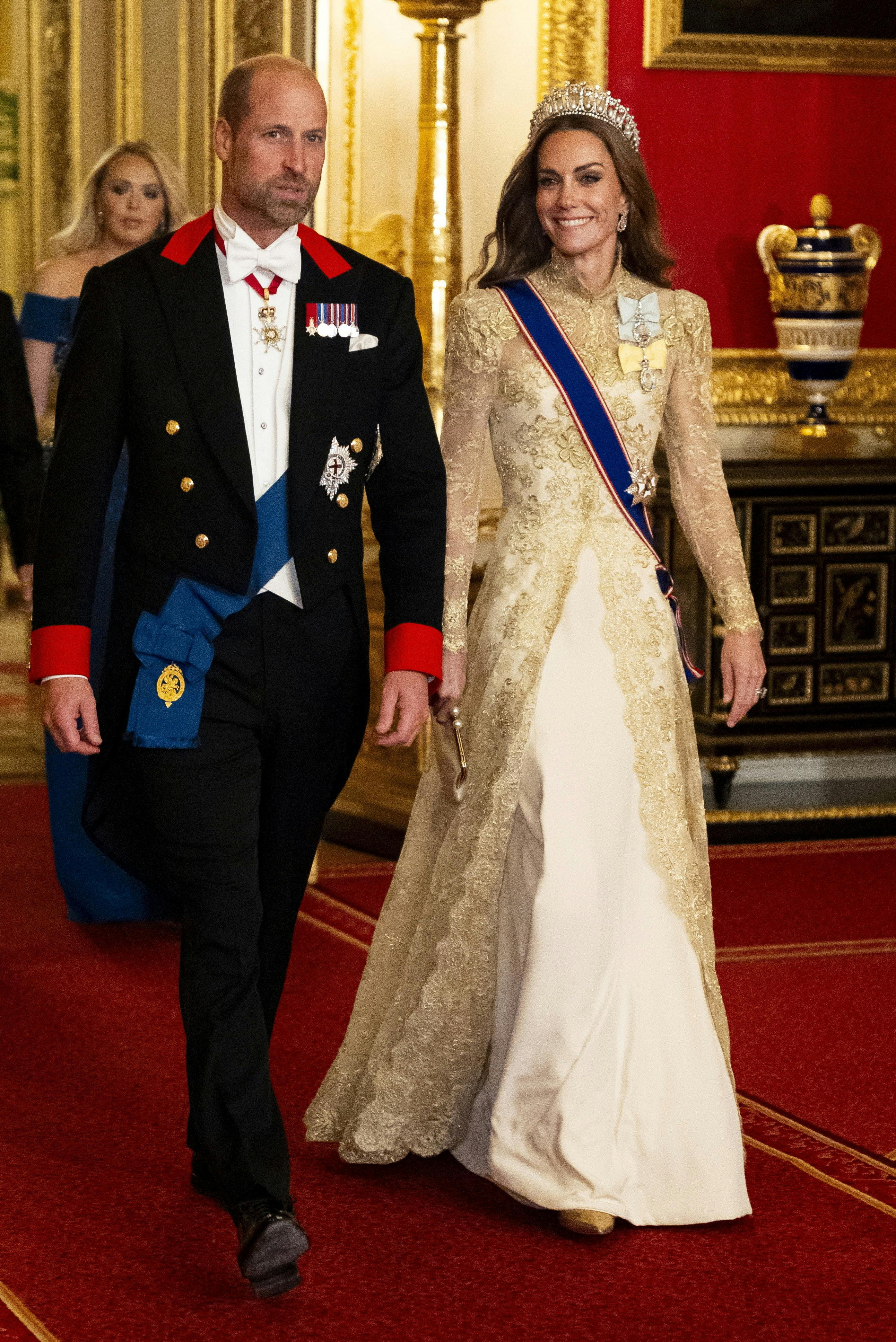 Britain's Prince William and Catherine, Princess of Wales arrive for the state banquet at Windsor Castle, Berkshire, on day one of U.S. President Donald Trump and First Lady Melania Trump's second state visit to the UK, Wednesday September 17, 2025. Aaron Chown/Pool via REUTERS
