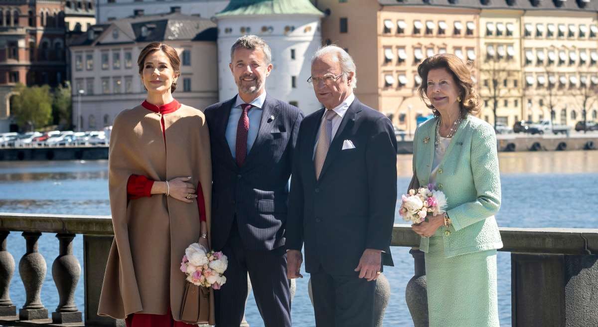Dronning Mary, kong Frederik, kong Carl Gustaf og dronning Silvia i Stockholm, da det danske kongepar var på officielt besøg i maj 2024. 