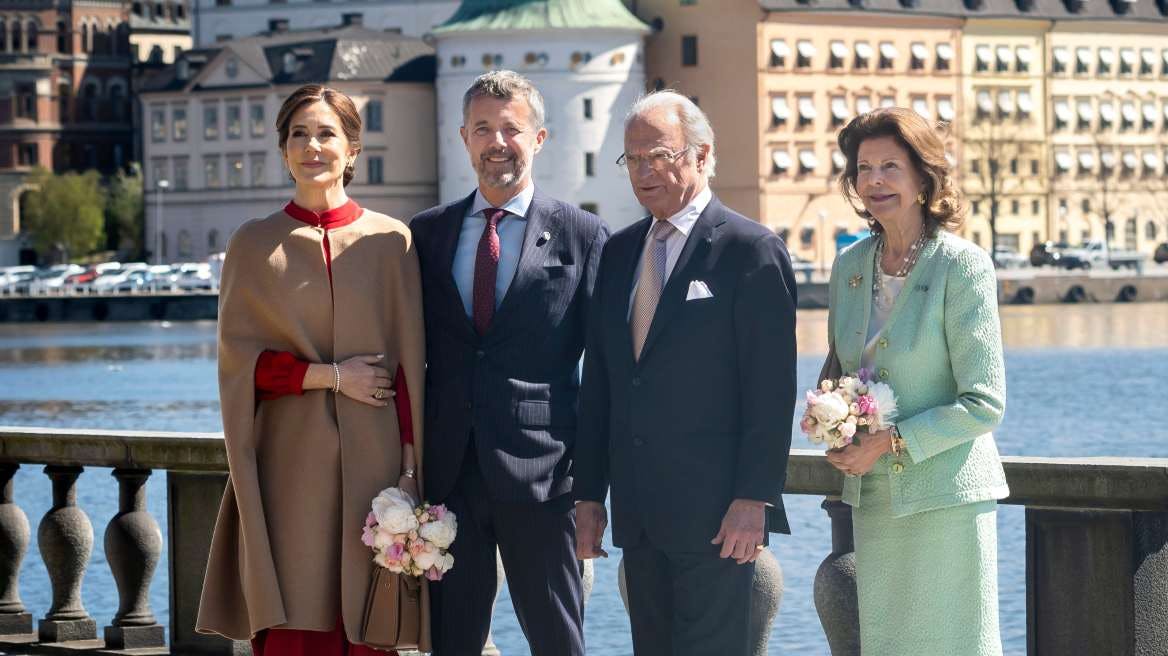 Dronning Mary, kong Frederik, kong Carl Gustaf og dronning Silvia i Stockholm, da det danske kongepar var på officielt besøg i maj 2024.