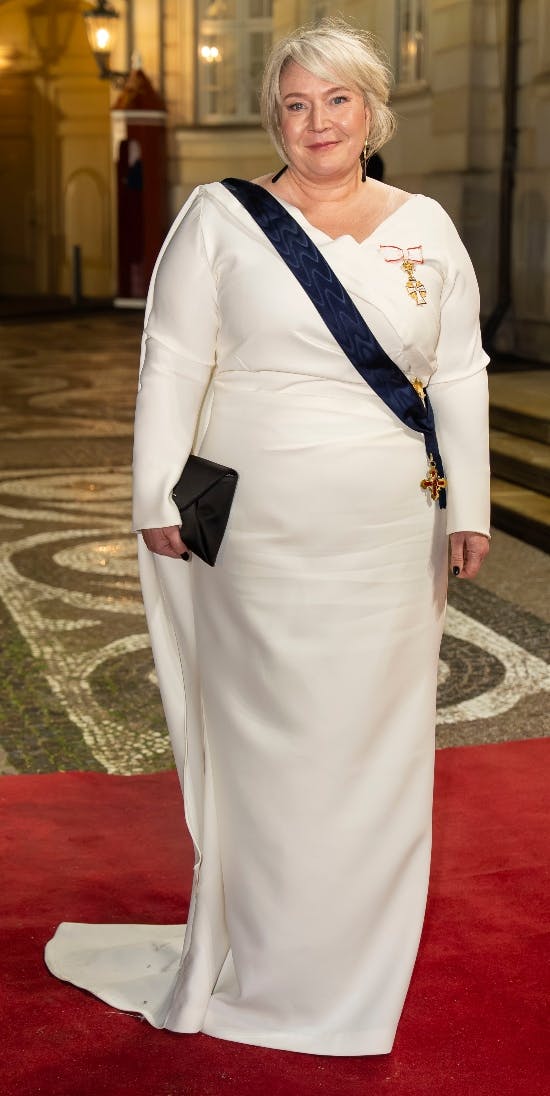 Christina Egelund var i snehvidt design til taffel på Amalienborg