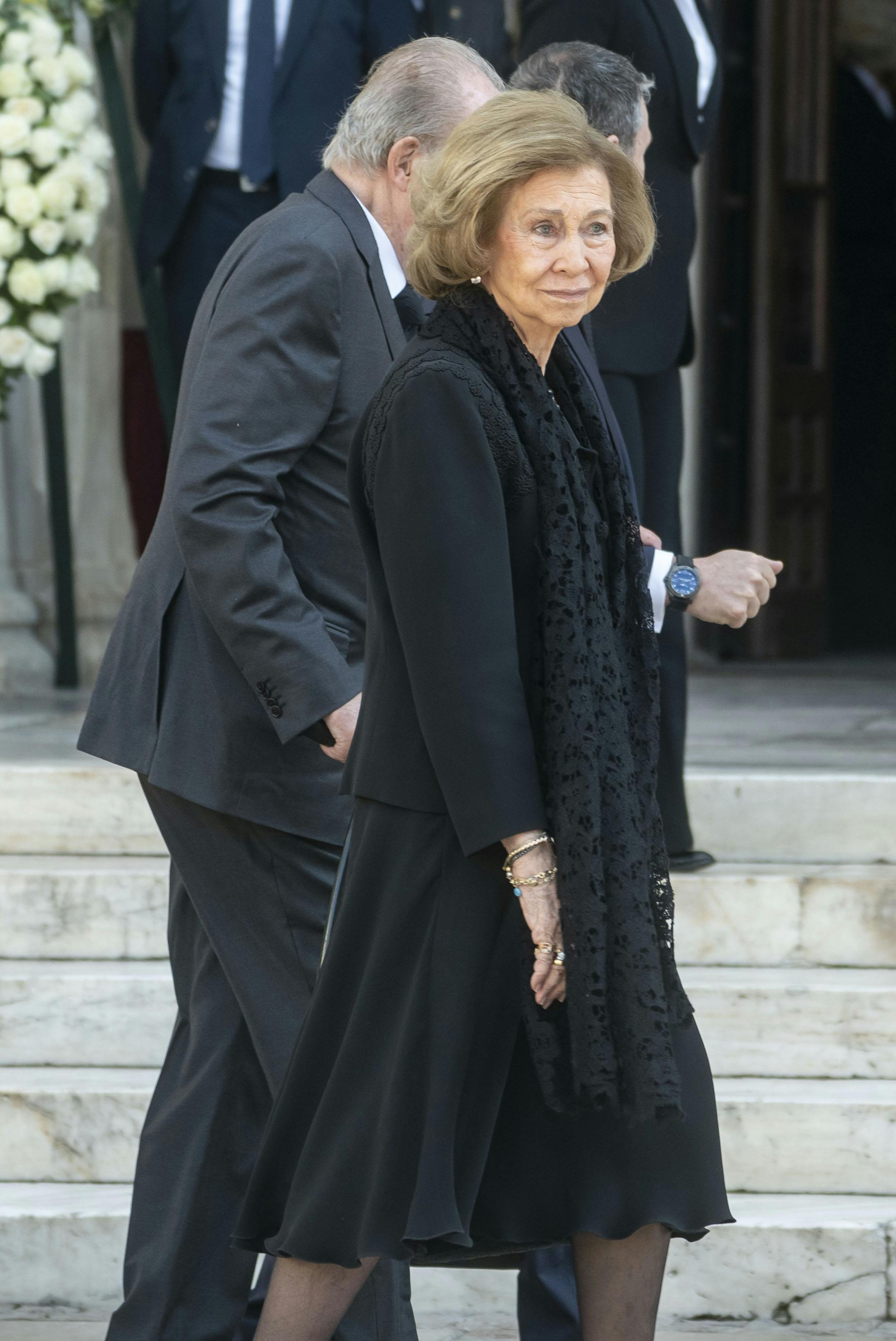 Dronning Sofia ved kong Konstantins begravelse i 2023. 