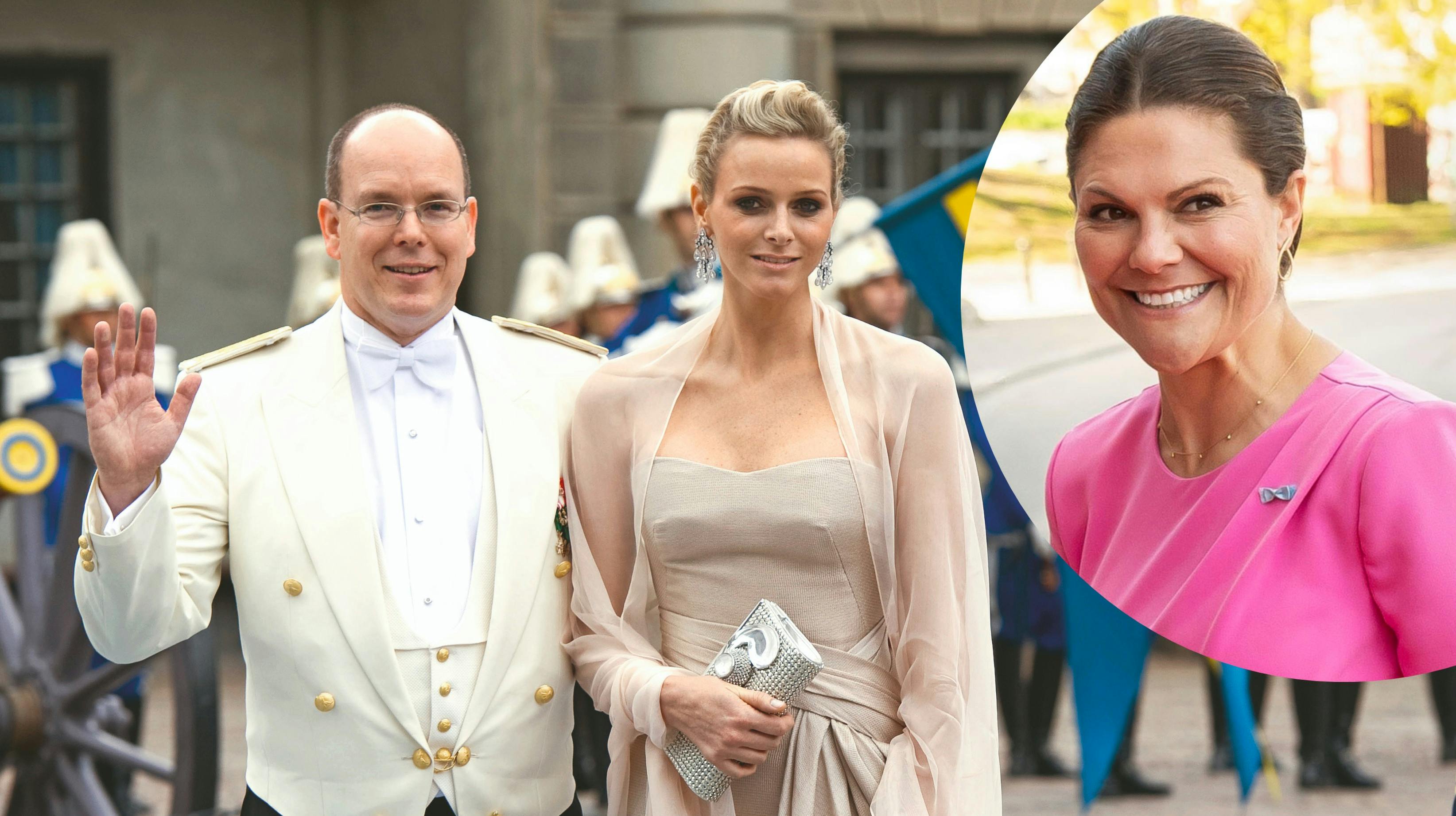 Fyrst Albert og Charlene Wittstock til kronprinsesse Victoria og Daniel Westlings bryllup den 19. juni 2010. Indsat: Kronprinsesse Victoria i 2024.