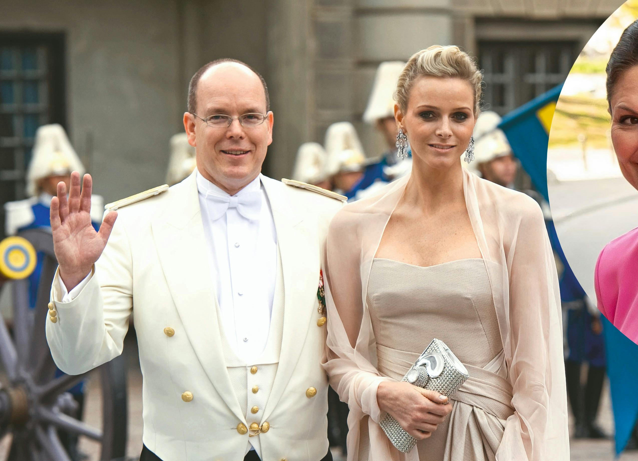 Fyrst Albert og Charlene Wittstock til kronprinsesse Victoria og Daniel Westlings bryllup den 19. juni 2010. Indsat: Kronprinsesse Victoria i 2024.