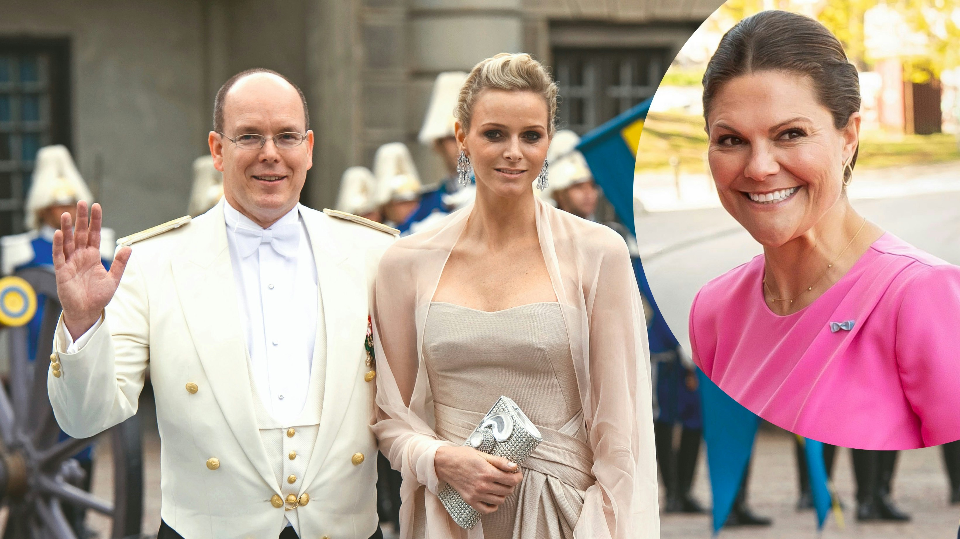 Fyrst Albert og Charlene Wittstock til kronprinsesse Victoria og Daniel Westlings bryllup den 19. juni 2010. Indsat: Kronprinsesse Victoria i 2024.