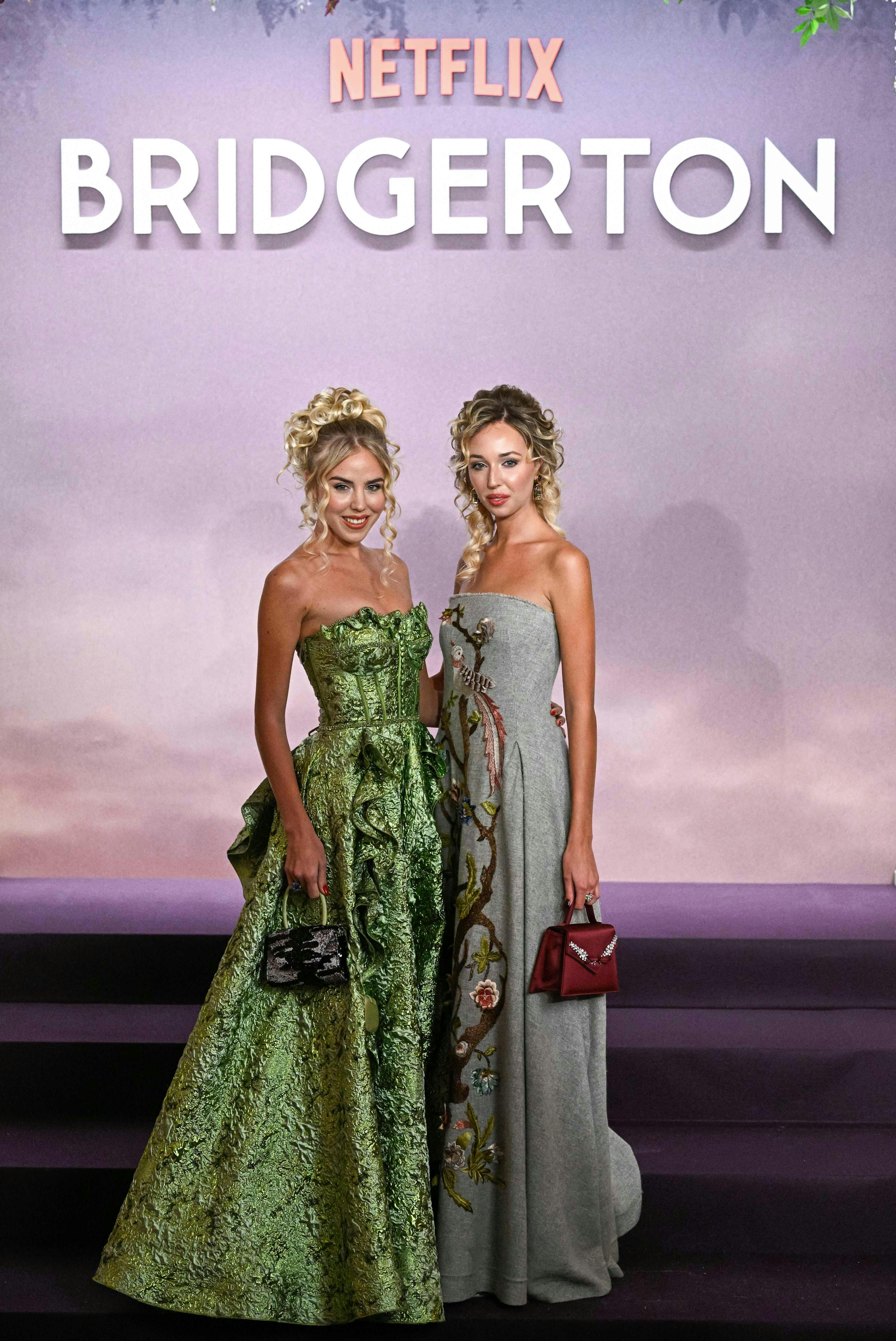 Princess Maria Carolina of Bourbon-Two Sicilies and Princess Maria Chiara of Bourbon-Two Sicilies arrive for the World premiere of "Bridgerton Season 4" at the Palais Brongniart in Paris on January 14, 2026. (Photo by JULIEN DE ROSA / AFP)