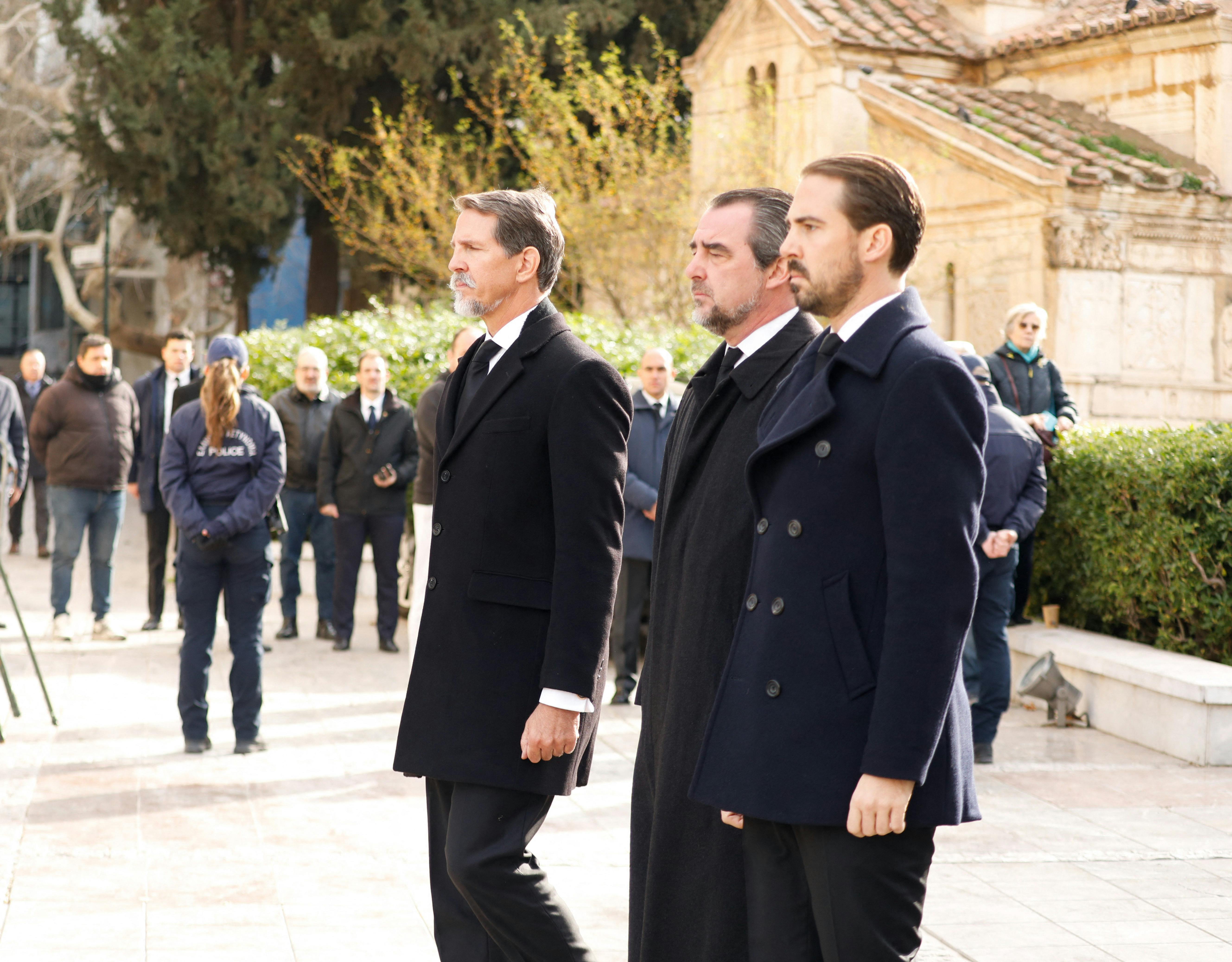The Funeral of Princess Irene of Greece and Denmark. 19 Jan 2026 Pictured: Pavlos de Grece Nikolaos de Grece Philippos de Grece. Photo credit: Papadakis Press/MEGA TheMegaAgency.com sales@mega.global (Mega Agency TagID: MEGA1409399_022.jpg) [Photo via Mega Agency]