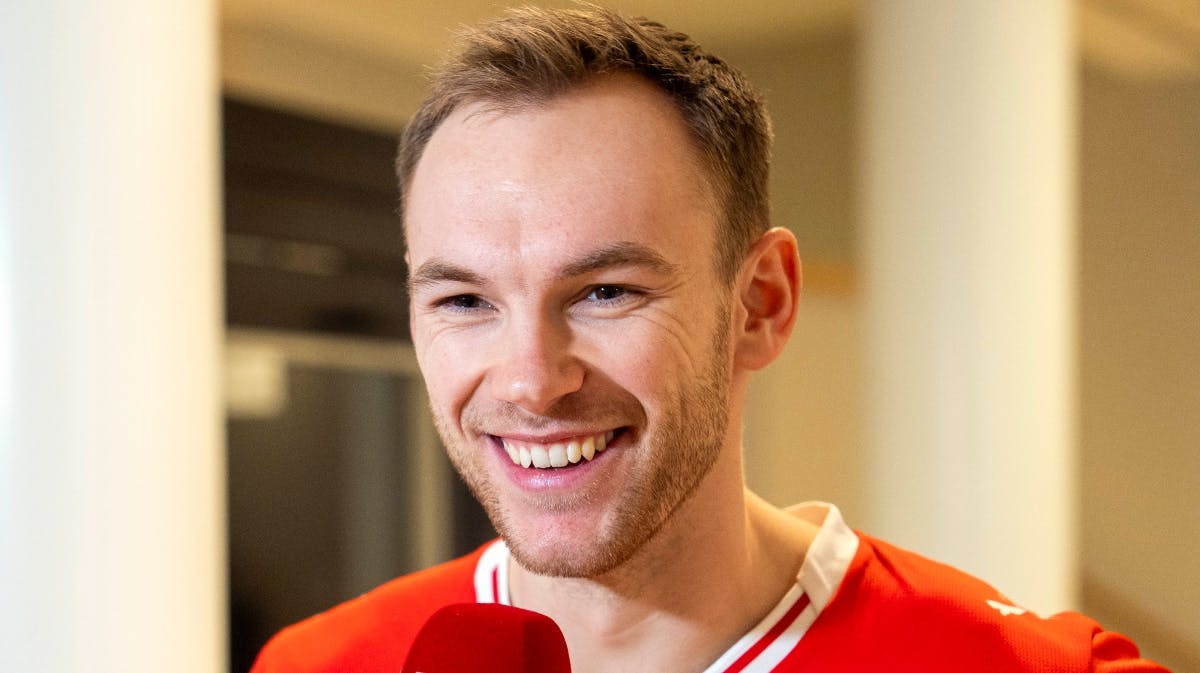 Mathias Gidsel var i hopla efter kampen mod Frankrig. 