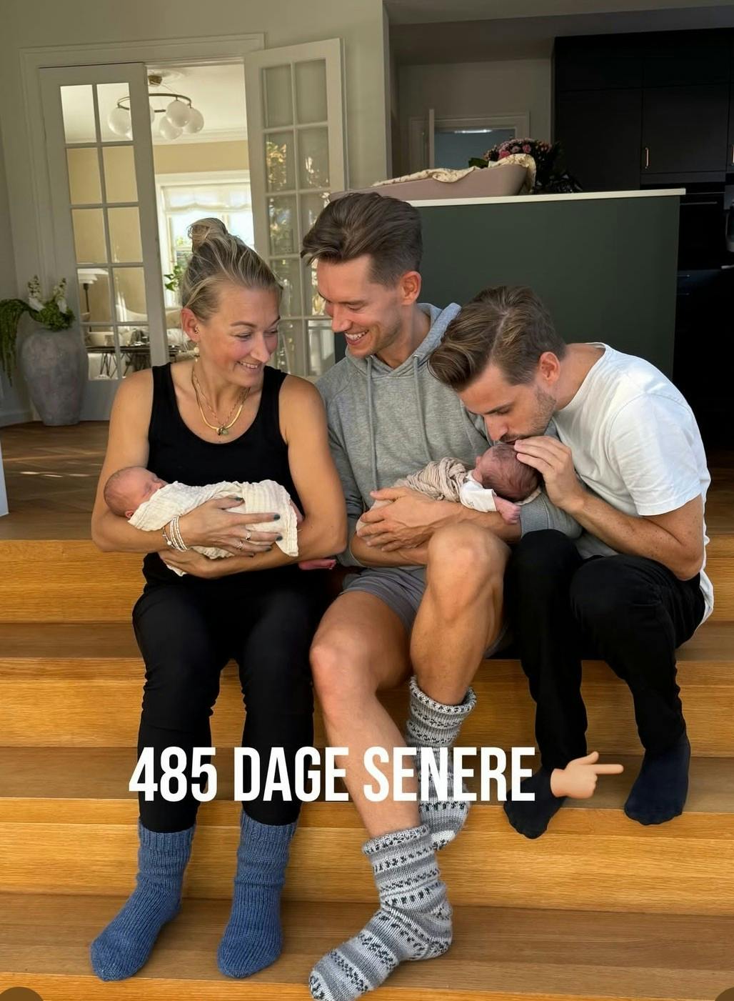 Nanna Brandt, Morten Kjeldgaard og Frederik Haun med de nyfødte tvillinger.