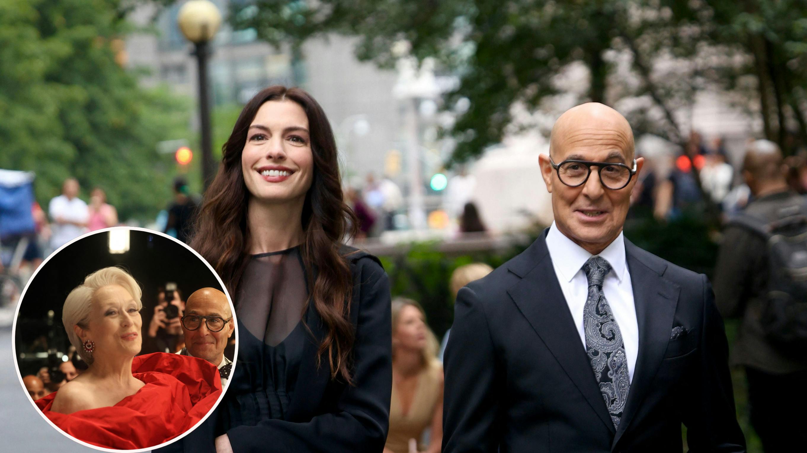 Meryl Streep, Stanley Tucci og Anne Hathaway i “The Devil Wears Prada 2”.