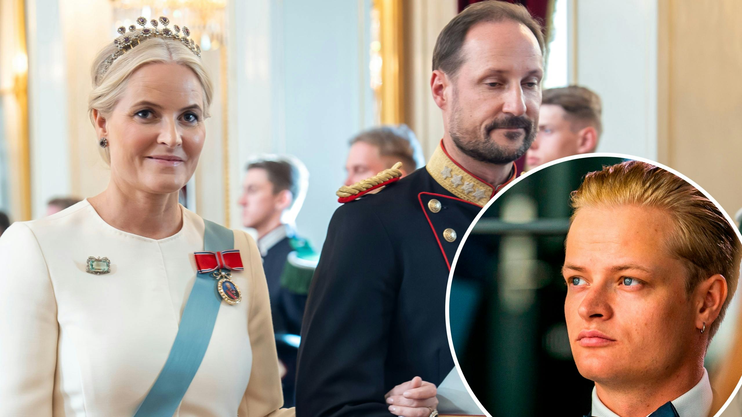 Kronprinsesse Mette-Marit og kronprins Haakon samt Marius Borg Høiby.