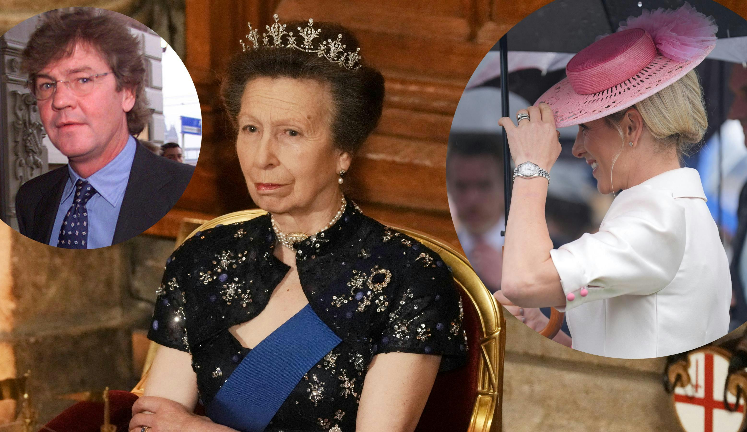 Prinsesse Anne fotograferet i december 2025. Indsat: Prins Ernst August af Hannover i 2002 og Zara Tindall i 2024. 