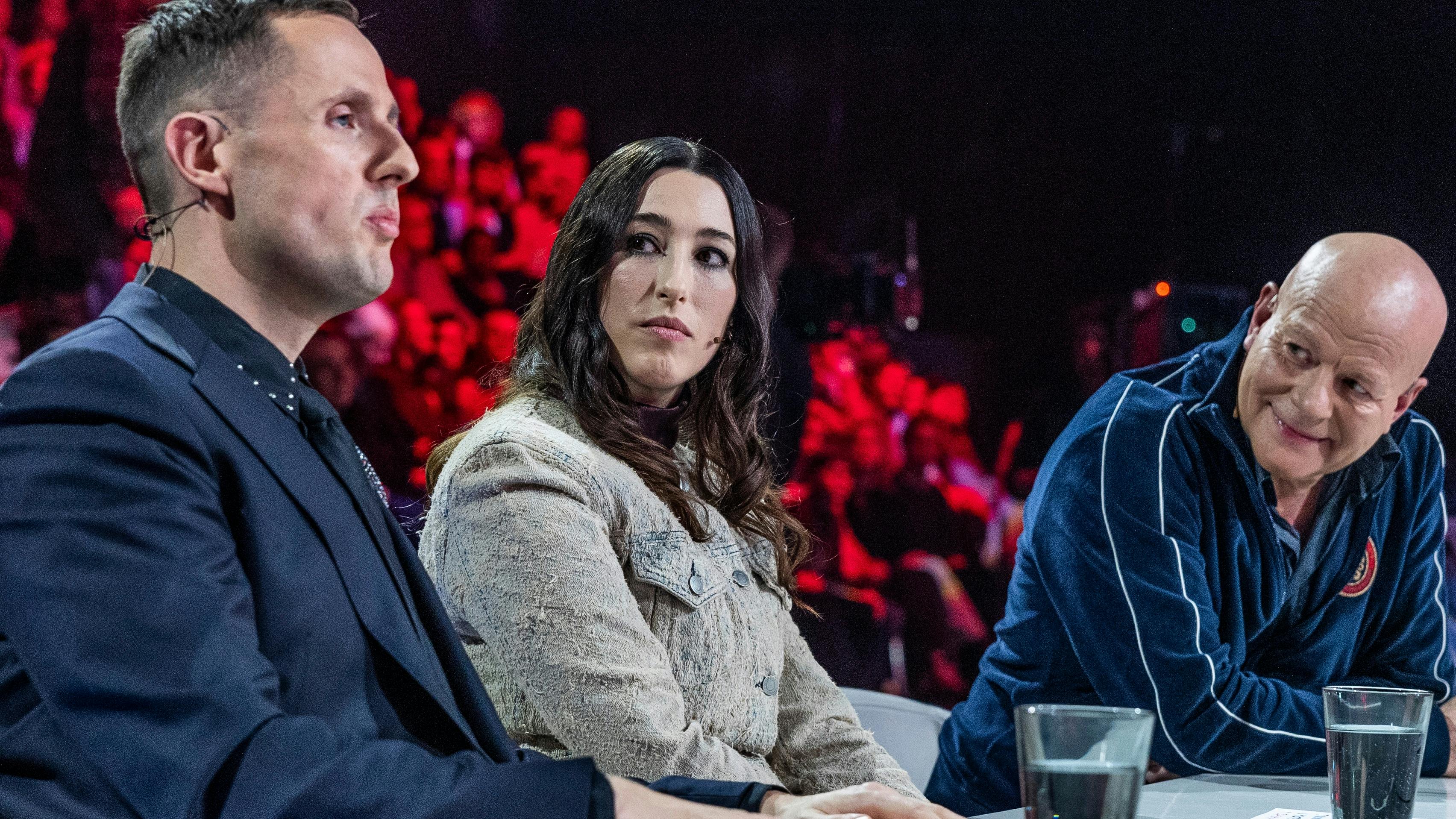 Benjamin Hav, Drew Sycamore og Thomas Blachman under første "X Factor"-liveshow den 27. februar. 