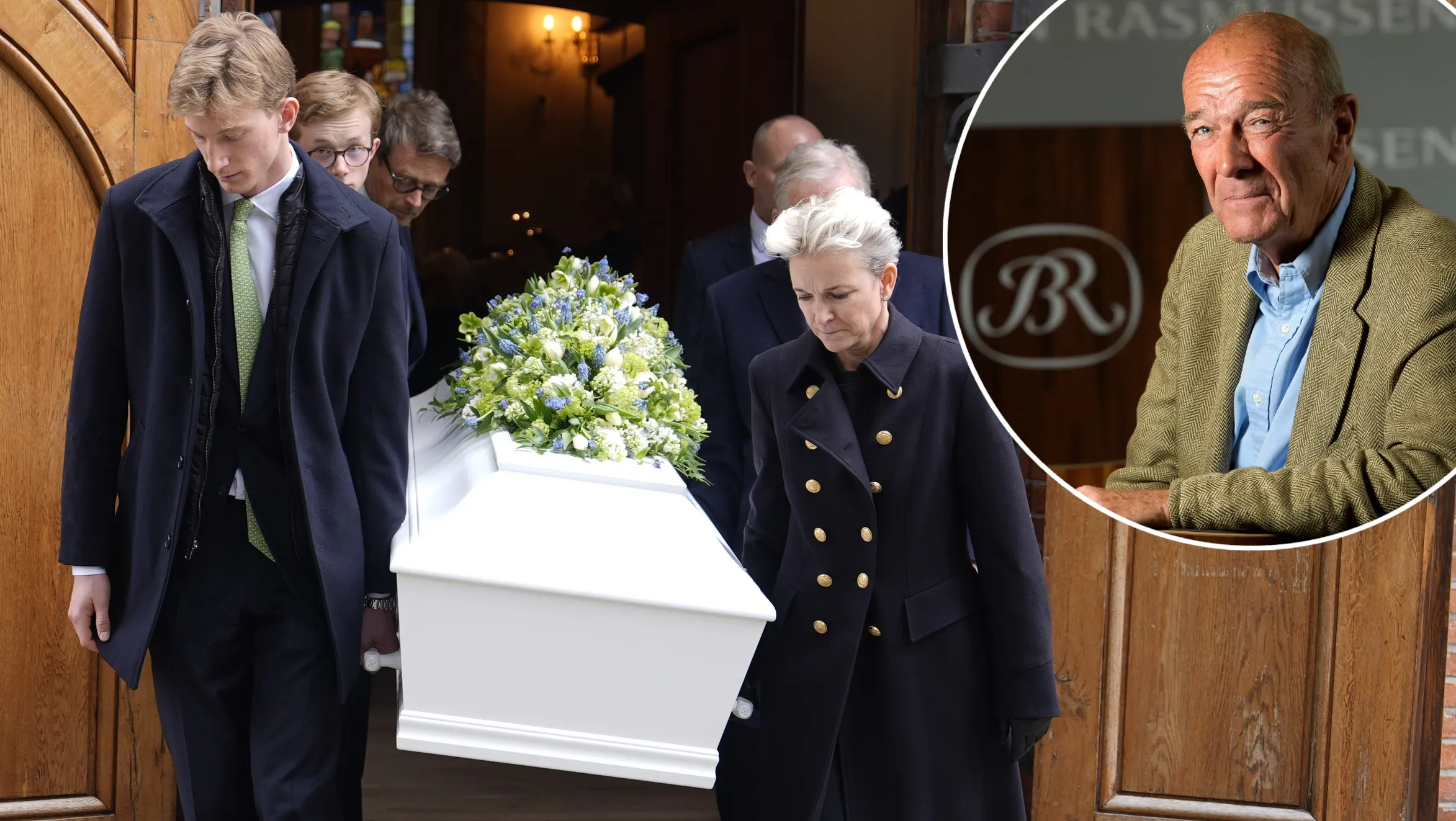 Jesper Bruun Rasmussens kiste bæres ud af kirken.