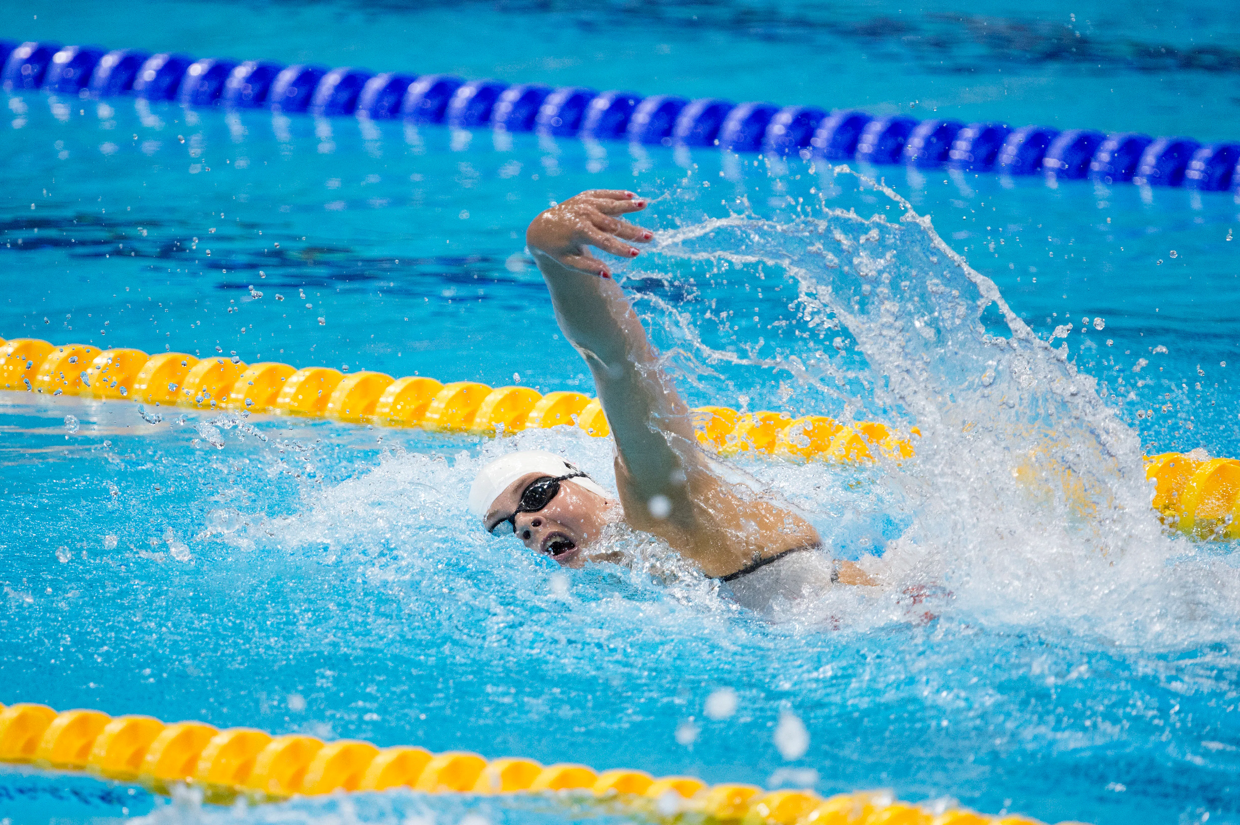 OL 2012 i London i England. Svømmekonkurrencer i Aquatics Centre, Den Olympiske Park. - Det danske medaljehåb Lotte Friis fik en femte plads i 800 meter finalen.