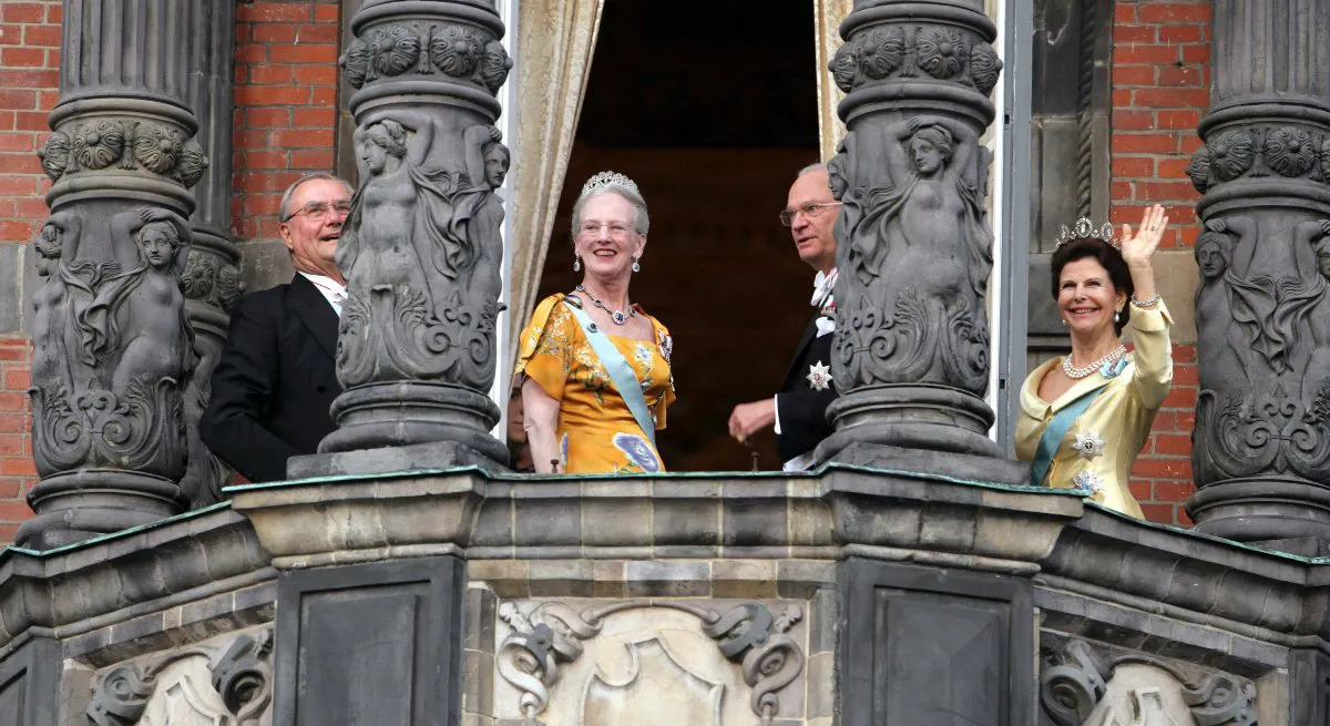 Prins Henrik, dronning Margrethe, kong Carl Gustaf og dronning Silvia på Malmø Rådhus 10. juni 2007.