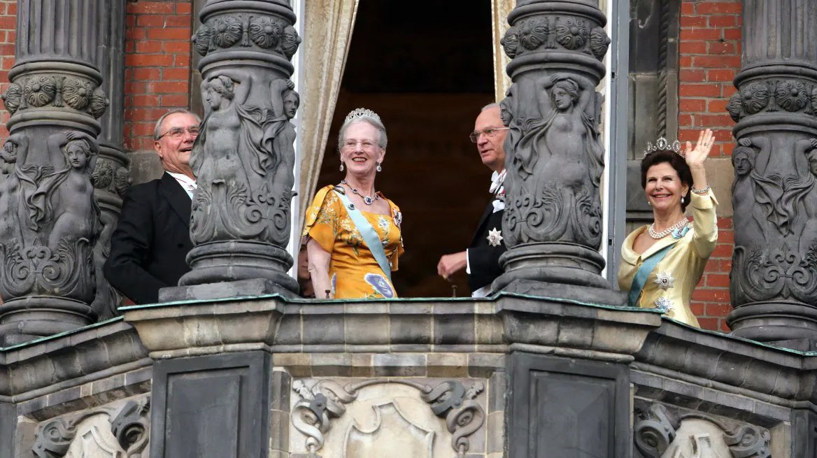 Prins Henrik, dronning Margrethe, kong Carl Gustaf og dronning Silvia på Malmø Rådhus 10. juni 2007.