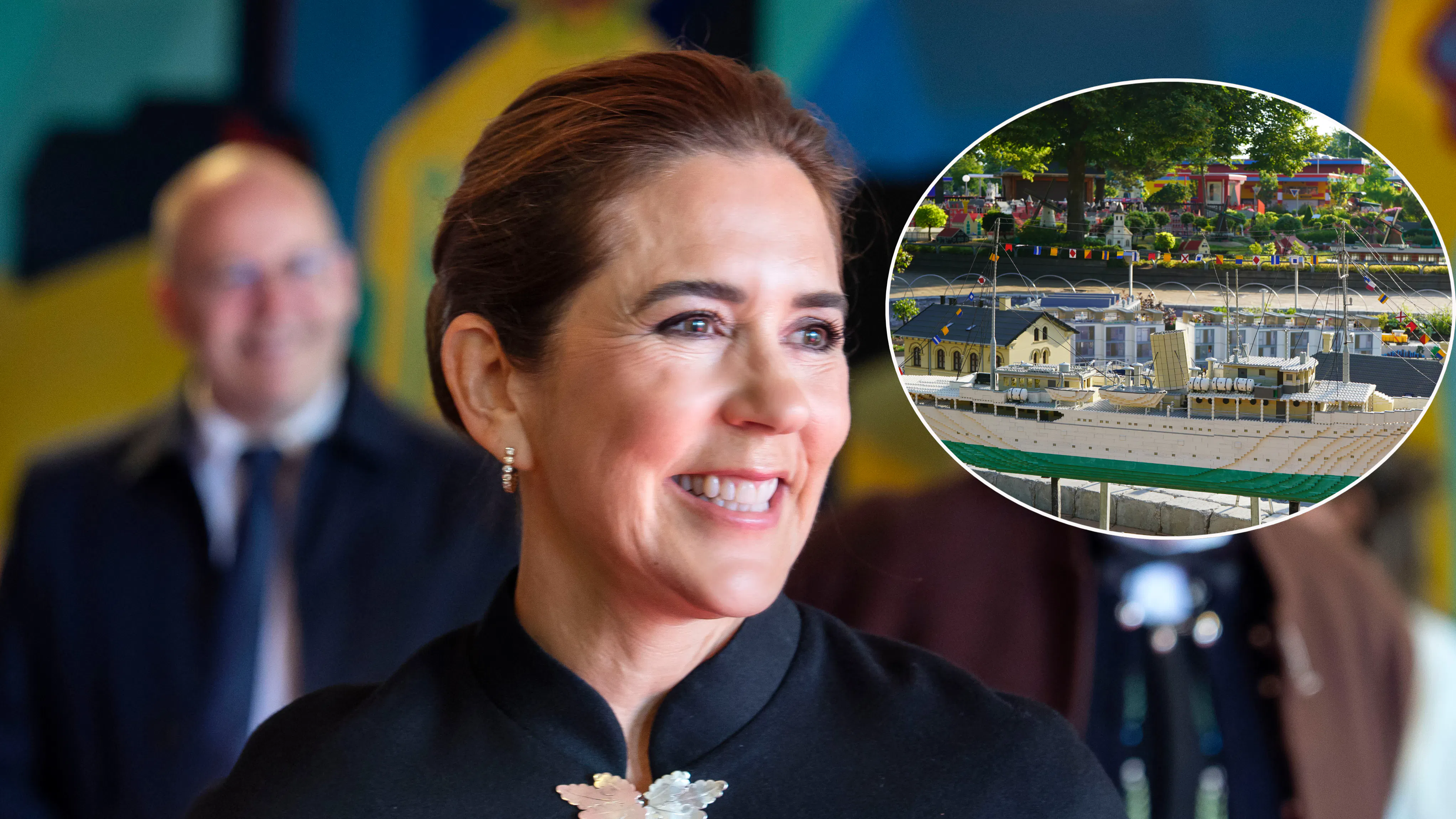 Dronning Mary og Kongeskibet Dannebrog lavet af LEGO.