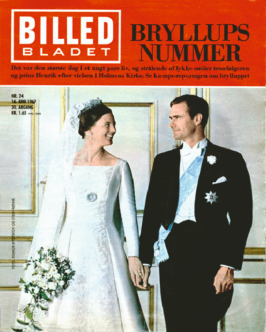 Brudeparret i farver på forsiden af BILLED-BLADETs royale bryllupsnummer