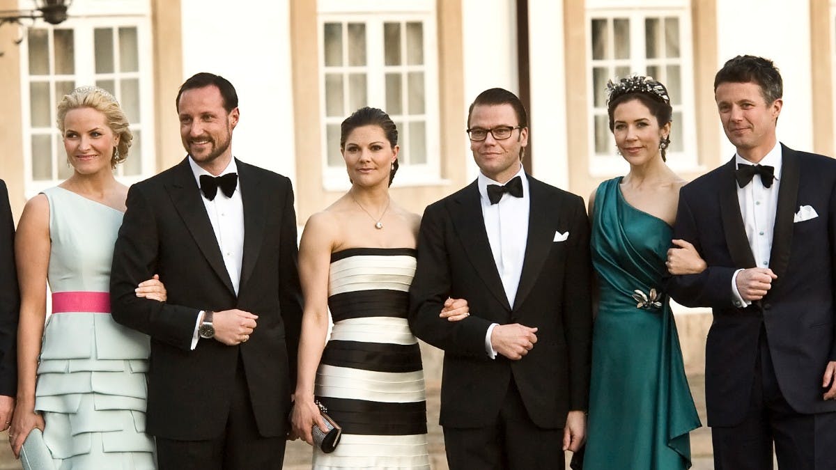 Mette-Marit og Haakon fra Norge, Victoria og Daniel fra Sverige og Danmarks Mary og Frederik
