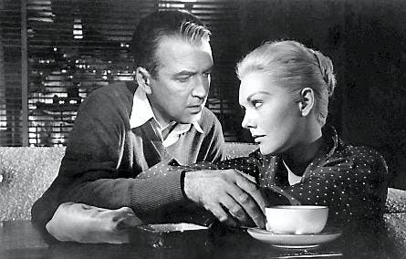 James Stewart og Kim Novak i "Vertigo", 1958.