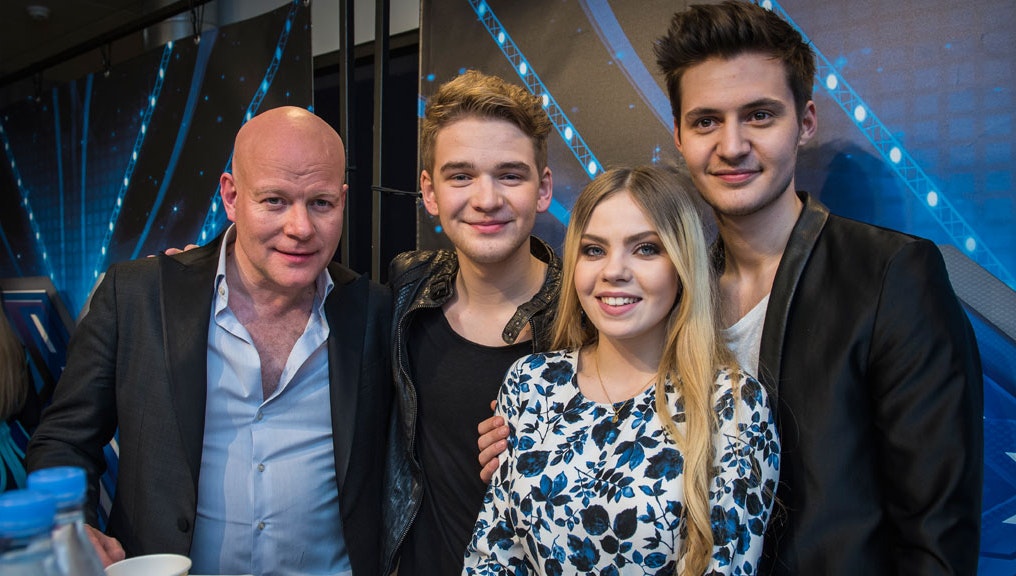 Thomas Blachmann sammen med Ivarsson, Bang &amp; Neumann til X Factor-finalen i Herning.
