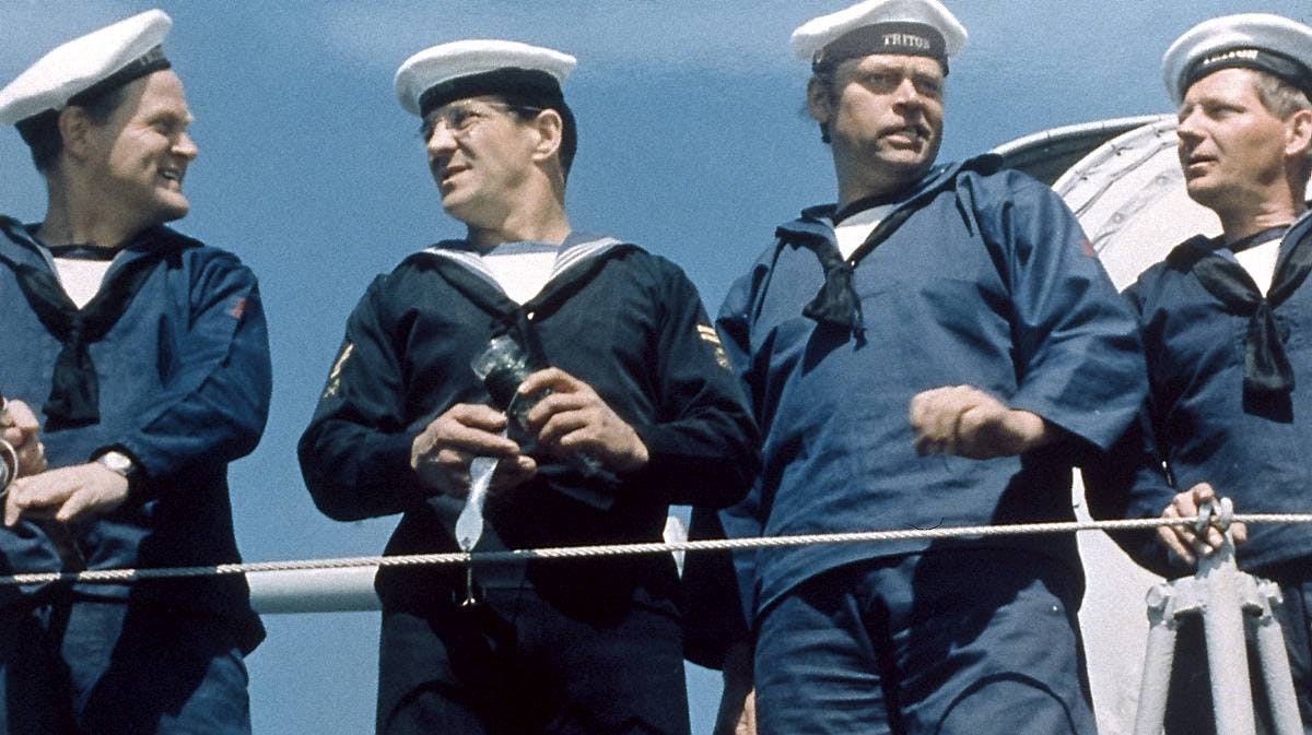 Ove Sprogøe, Axel Strøbye, Dirch Passer og Paul Hagen i "Flådens friske fyre"