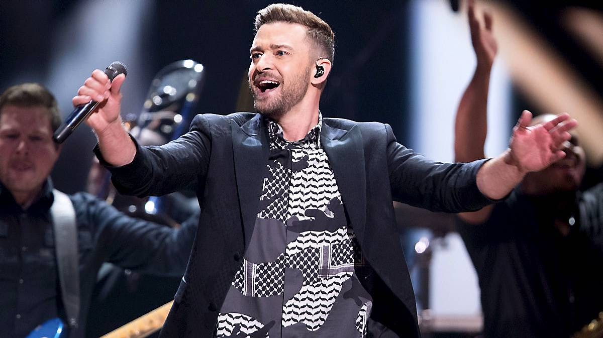 Justin Timberlake ved generalprøven på Eurovisionsfinalen i Stockholm 2016.