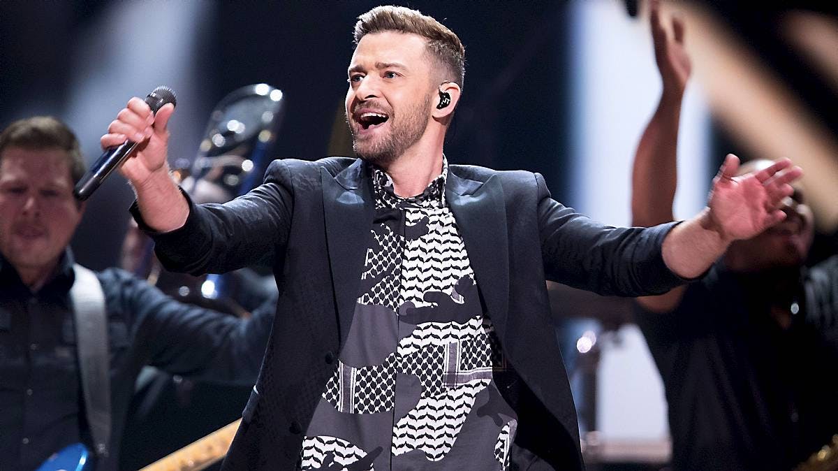 Justin Timberlake ved generalprøven på Eurovisionsfinalen i Stockholm 2016.