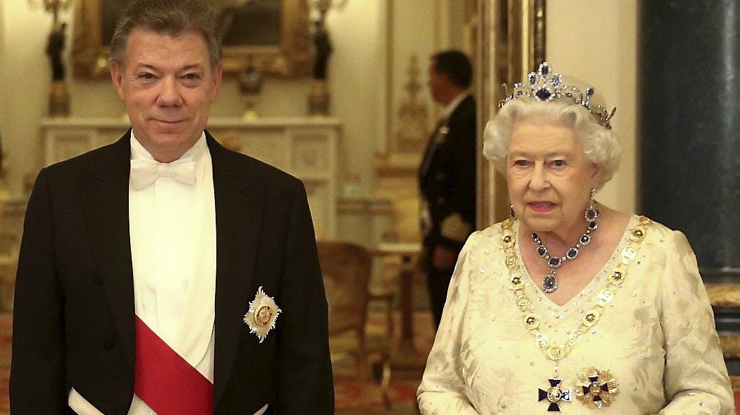 Juan Manuel Santos og dronning Elizabeth