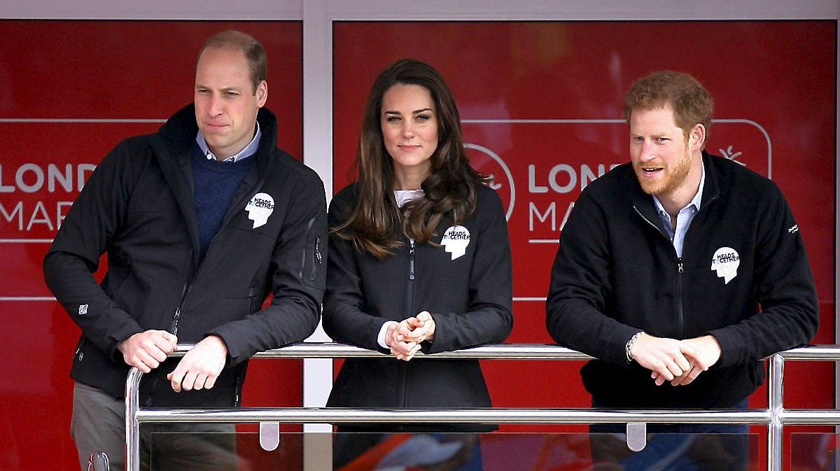 Prins William, hertuginde Catherine og prins Harry.