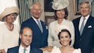 Hertuginde Camilla, prins Charles, Carole Middleton, Michael Middleton, prins William og hertuginde Catherine.