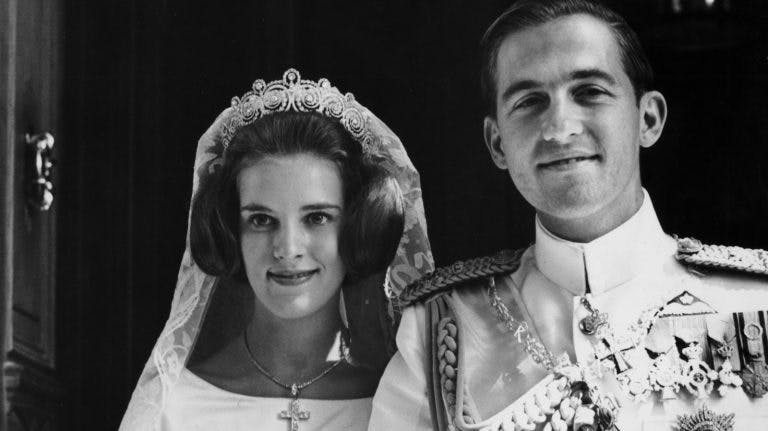Prinsesse Anne-Marie og kong Konstantin ved brylluppet i Athen 1964