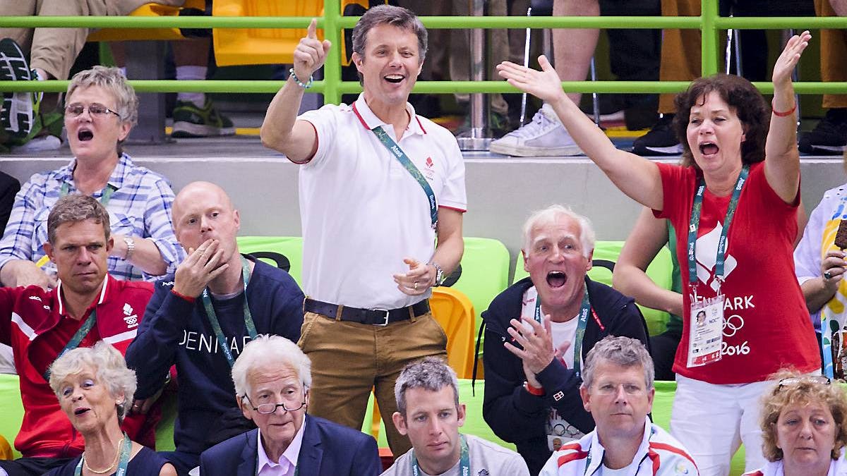 Kronprins Frederik ved Danmarks finalekamp i herrehåndbold ved OL i Rio 2016.