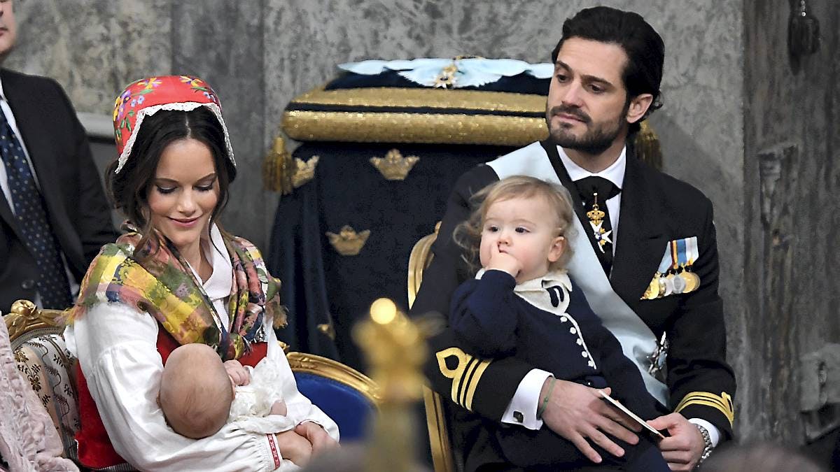 Prins Carl Philip og prinsesse Sofia med prins Alexander og prins Gabriel.