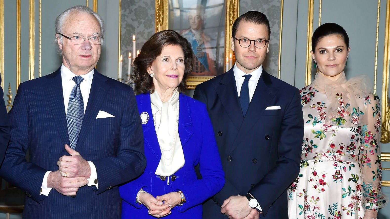 Kong Carl Gustad, dronning Silvia, prins Daniel og kronprinsesse Victoria.