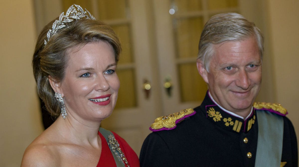 Dronning Mathilde og kong Philippe ved kronprins Frederiks 50-års fejring i 2018. 