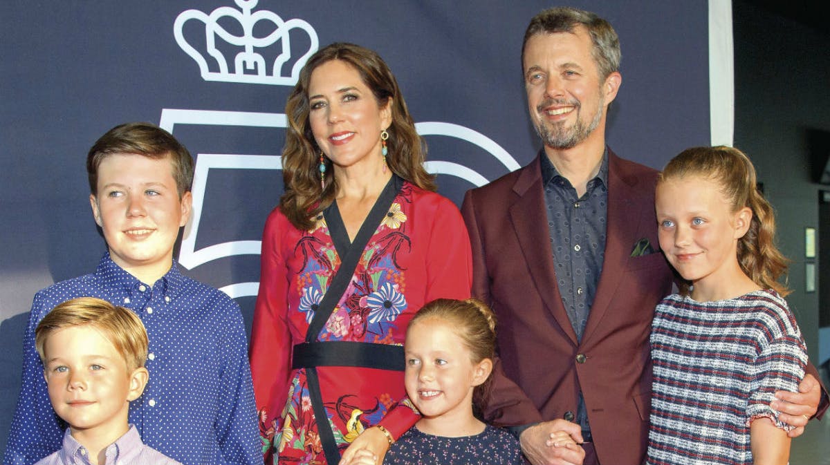 Kronprinsfamilien ved kronprins Frederiks 50-års fejring i 2018.