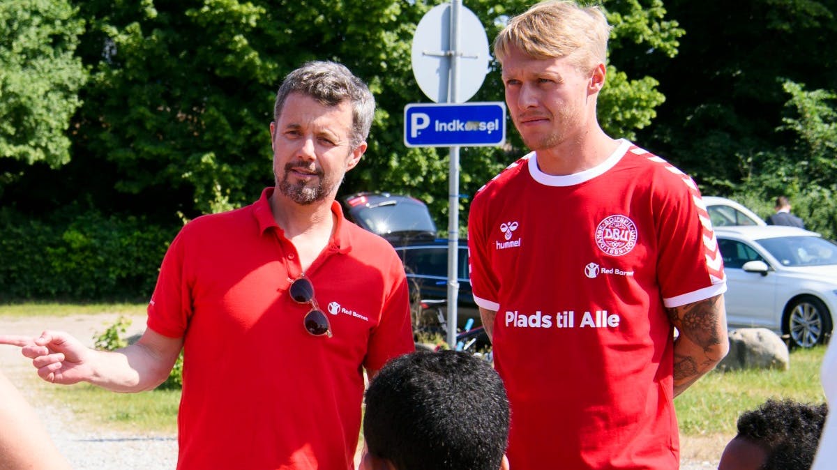Kronprins Frederik og Simon Kjær. Billedet er fra et møde i Helsingør før VM 2018.