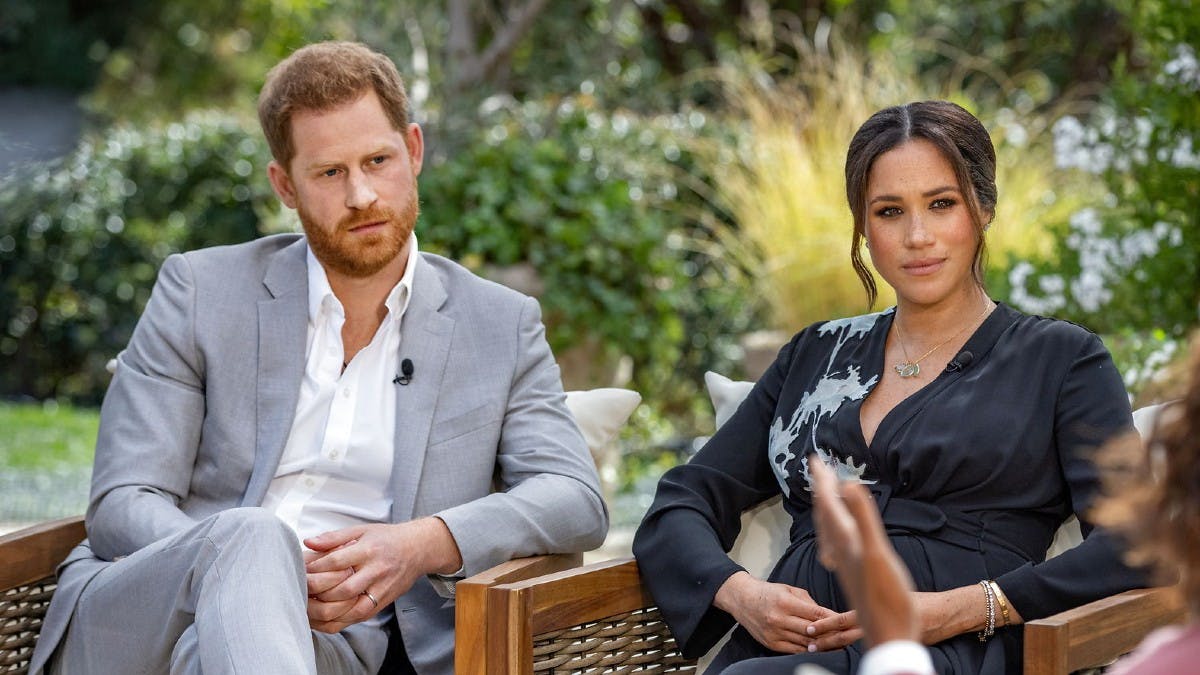 Prins Harry og hertuginde Meghan under interviewet med Oprah Winfrey. 
