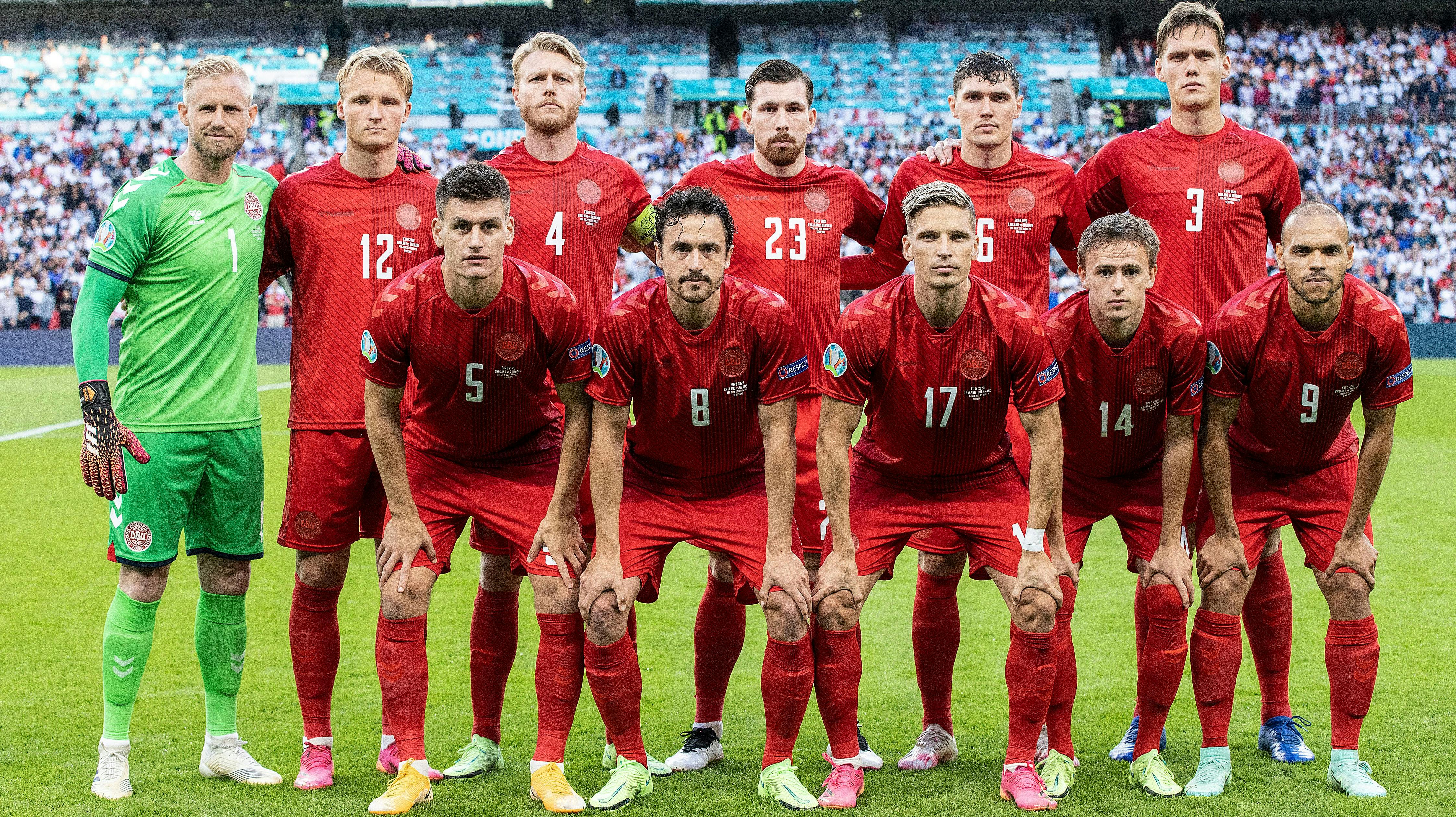 Kasper Schmeichel, Kasper Dolberg, Simon Kjær, Pierre-Emile Højbjerg, Andreas Christensen, Jannik Vestergaard, Joakim Mæhle, Thomas Delaney, Jens Stryger Larsen, Mikkel Damsgaard og Martin Braithwaite.