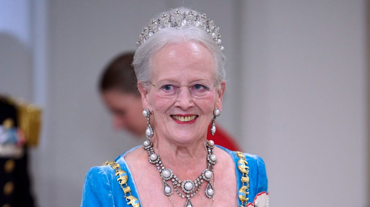 Dronning Margrethe ved søndagens gallataffel i anledning af hendes regeringsjubilæumsfejring.