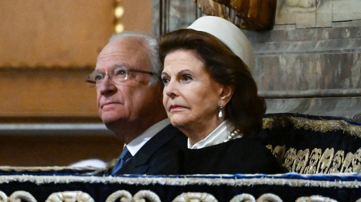 Kong Carl Gustaf og dronning Silvia ved Riksdagsåbningen tirsdag. 