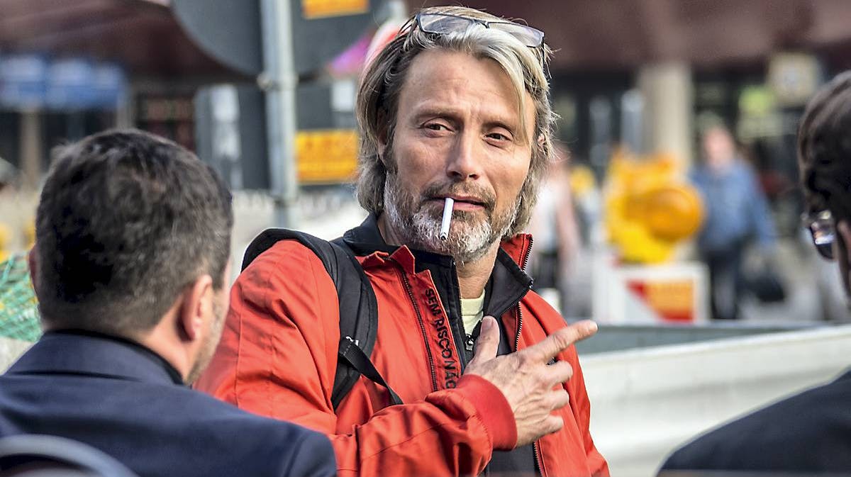 Sådan så Mads Mikkelsen ud ved ankomsten.