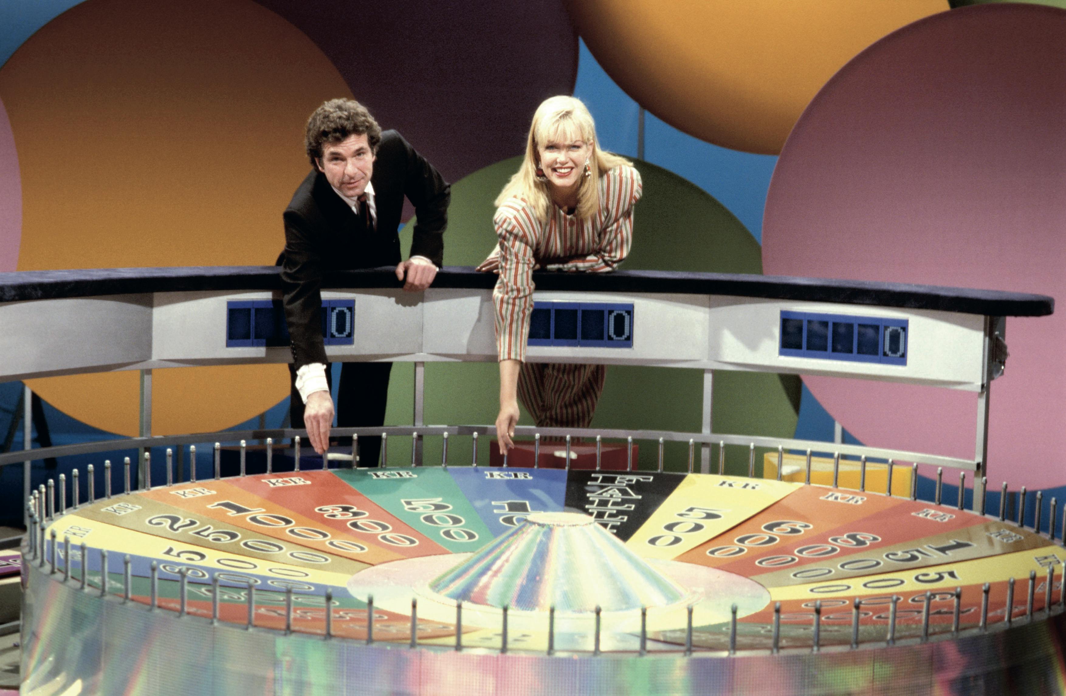 "Lykkehjulet" på TV 2 med Michael Meyerheim og Carina Jensen i 1988. 