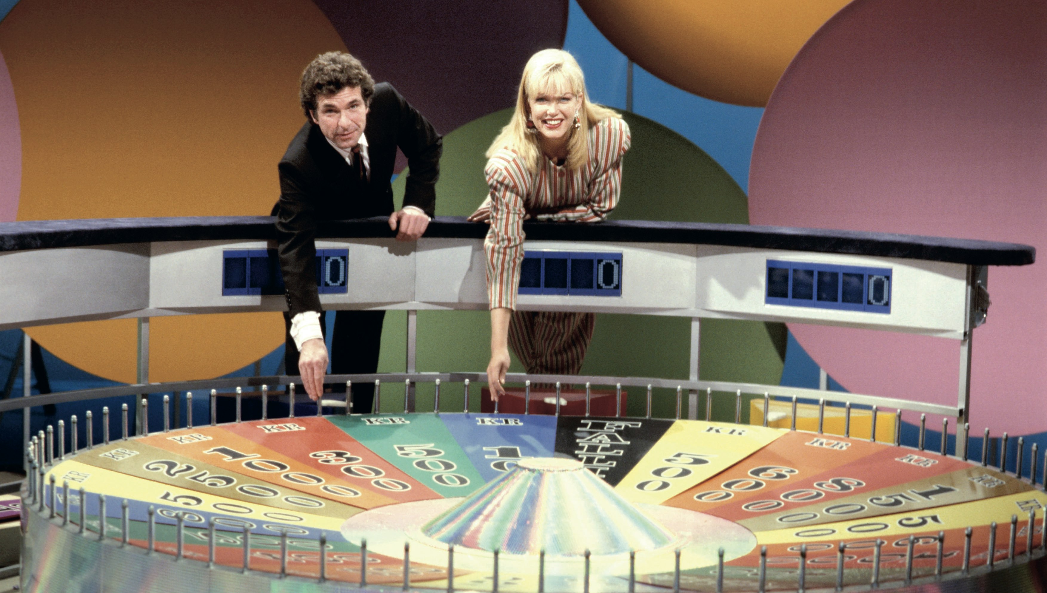 "Lykkehjulet" på TV 2 med Michael Meyerheim og Carina Jensen i 1988. 