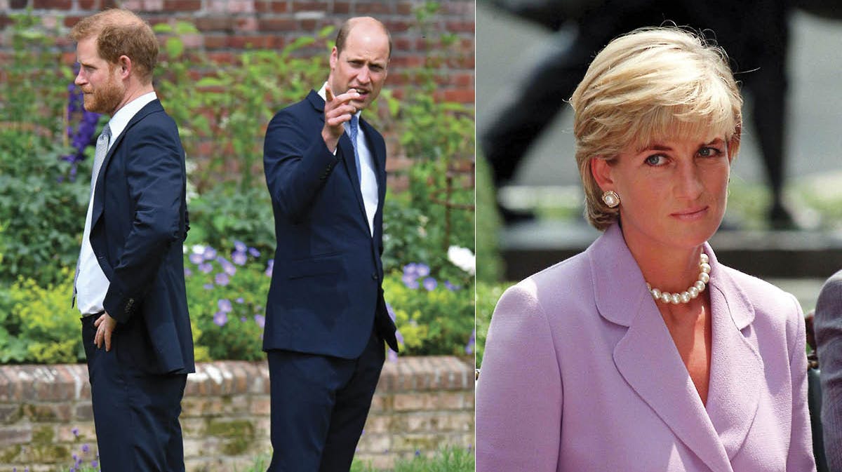 Prins Harry og prins William. Indsat: Prinsesse Diana.