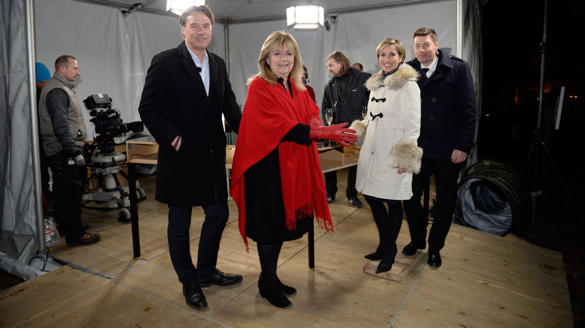 Peter Mogensen, Ulla Terkelsen, Natasja Crone og Morten Ankerdal ved Fredensborg Slot i anledning af dronningens nytårstale 2014.