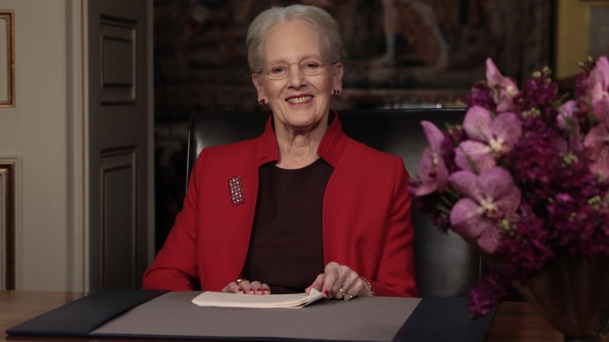 Dronning Margrethe under sin 50. nytårstale 31. december 2021.&nbsp;